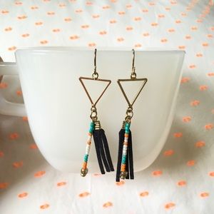 Bohemian style beads and leather earrings